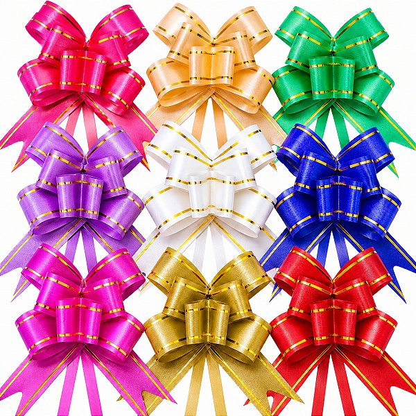 10 Peças Laço Fácil Para Presente Fio Dourado Tamanho 18mm x 34 cm