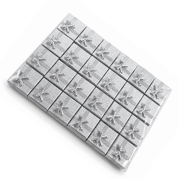 Kit 24 Caixinha De Presente para Anel 4x4 cm Prata
