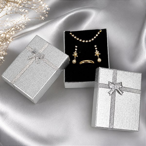 Kit 12 Caixinhas para Conjunto de Bijuterias 7x9cm Prata