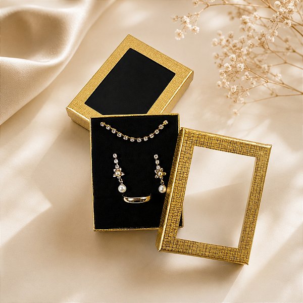 Kit com 12 Caixinhas para Conjunto com Visor 7x9 cm Dourado