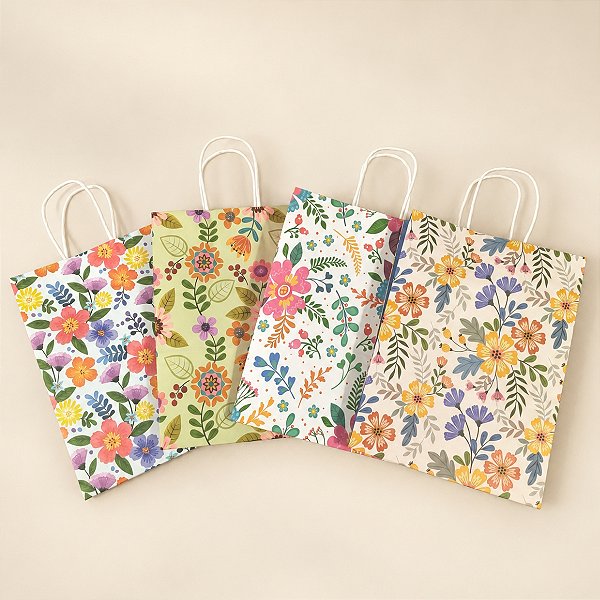 12 Sacolas de Papel  Para Presente 25x12x33cm Flores Sortido