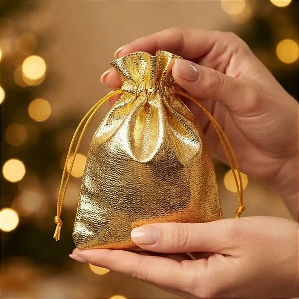 Saco Lamê Dourado Tamanho 10x14cm Pacote 10 unidades