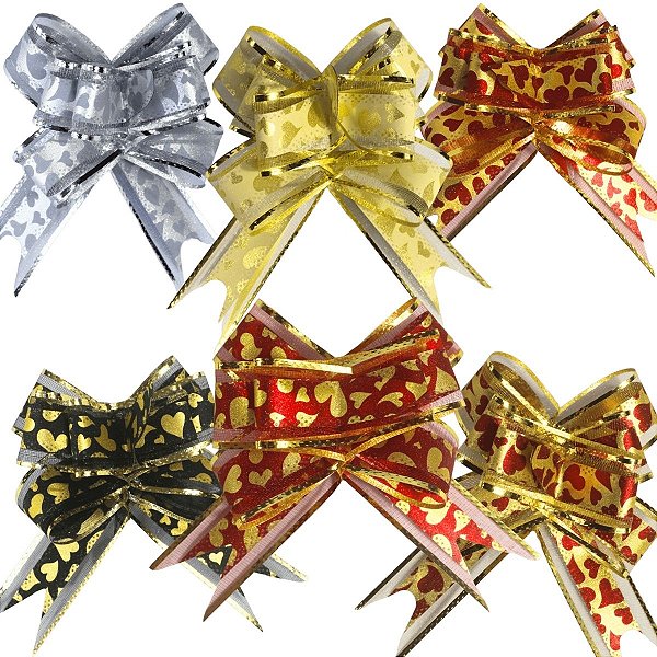 Kit 10 Laço Fácil de Organza com Poliéster Coração 50mmx74cm