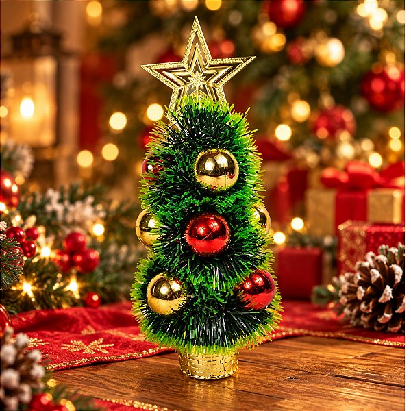Árvore de Natal Decorada Tam 30cm de Mesa com Enfeites