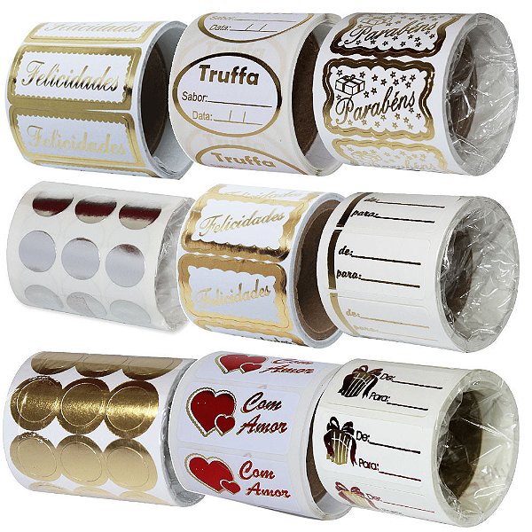 Rolo com 100 Etiquetas Para Presente Com Carinho e Com Amor