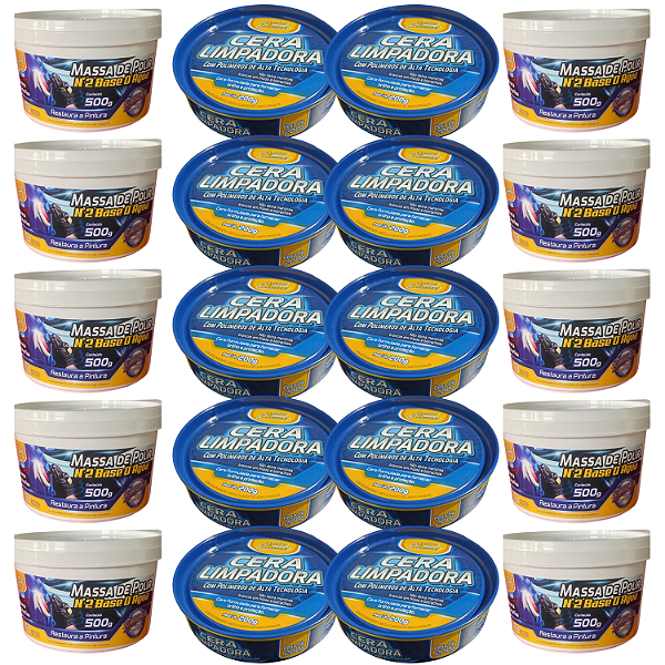 KIT 10 MASSA POLIR BASE AGUA 500G+10 CERA RESTAURADORA 200G