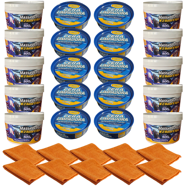 KIT 10 MASSA POLIR+10 CERA RESTAURADORA + 10 PANO MICROFIBRA