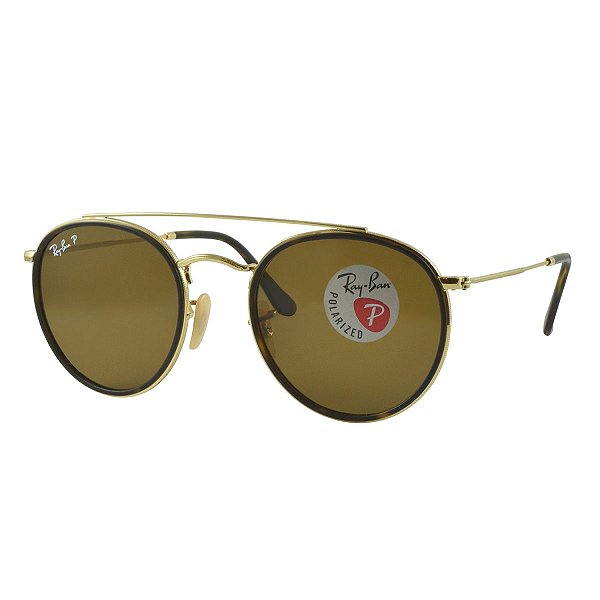 Óculos de Sol Ray-Ban Rb3647n 001/57 51 Round Double Bridge Polarizado
