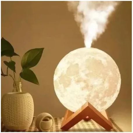 Luminária e Umidificador de Ar Aromatizador Lua 3d Abajur Led