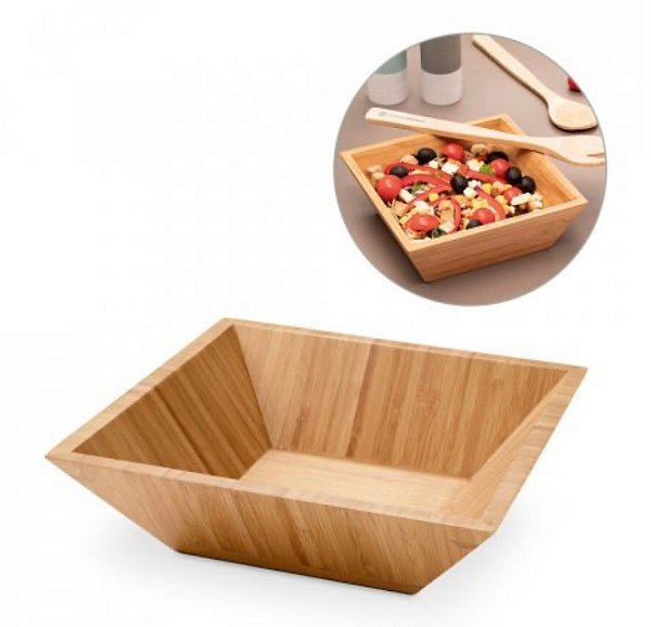 Kit Saladeira e 2 Talheres em Bambu