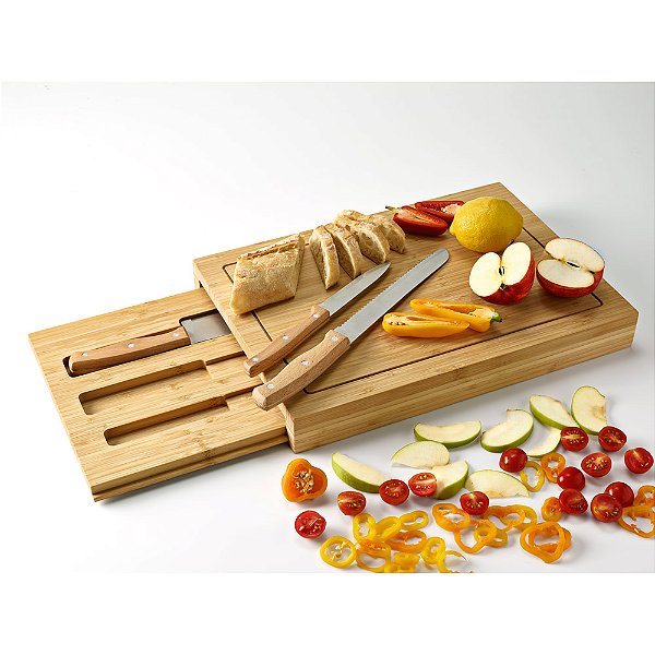 Conjunto de Tábuas em Bambu com 3 Facas
