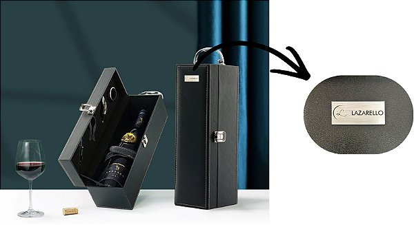 Maleta Porta Vinho Personalizada Para 1 Garrafa Com 4 utensílios