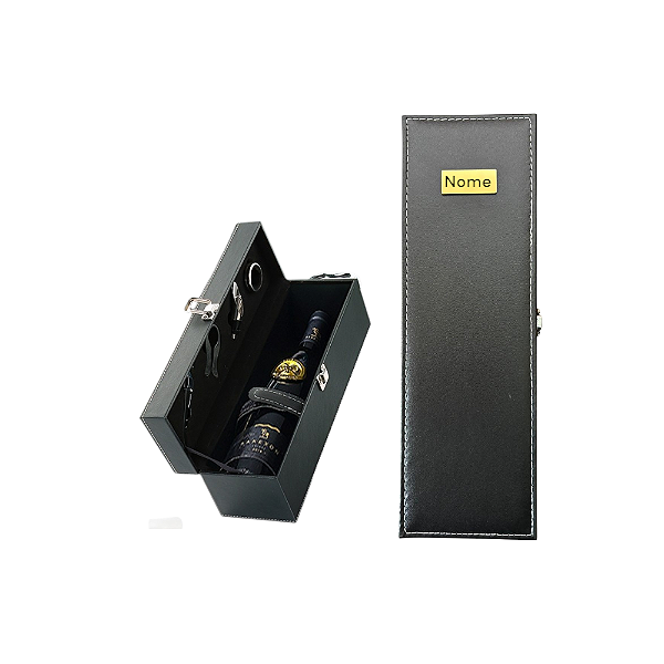 Maleta Porta Vinho Personalizada Para 1 Garrafa Com 4 utensílios
