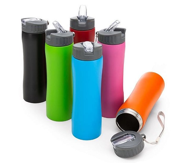 Squeeze De Metal 600ml Com Tampa Rosqueável e Bico