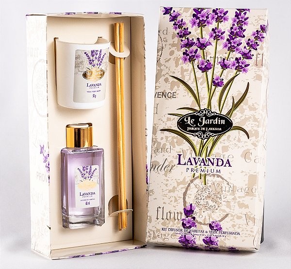 Kit Difusor de Varetas & Vela Perfumada Lavanda Premium