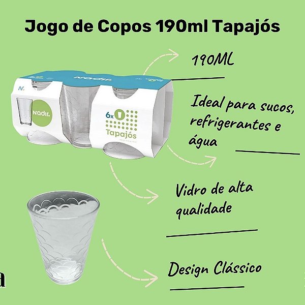 jogo de Copos Tapajós 190 Ml Caixa Com 6 Unidades