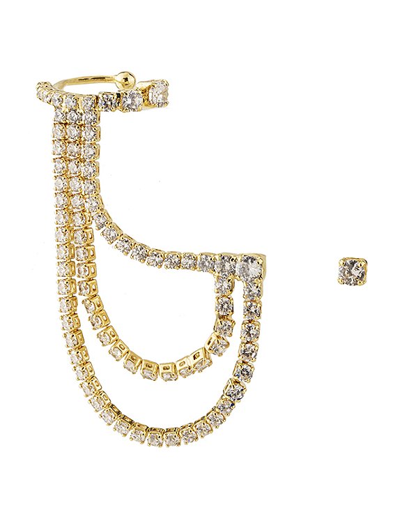 EARCUFF MB SEMI JOIA DOURADO CRAVEJADO STRASS CRISTAL