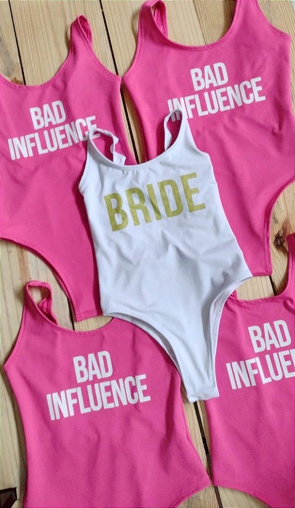 Body Maiô Lycra Pink Bad Influence Despedida de Solteira Team Bride - ags