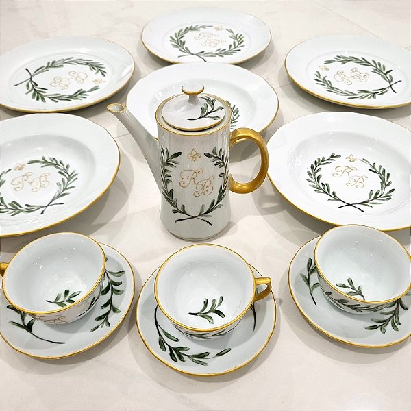 Jogo de café em Porcelana Legítima é 100% Pintado à Mão