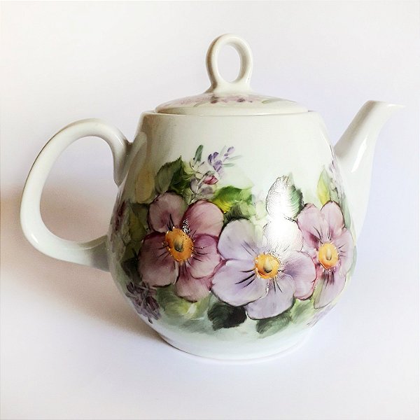 Bule em Porcelana Legítima é 100% Pintado à Mão - Flores