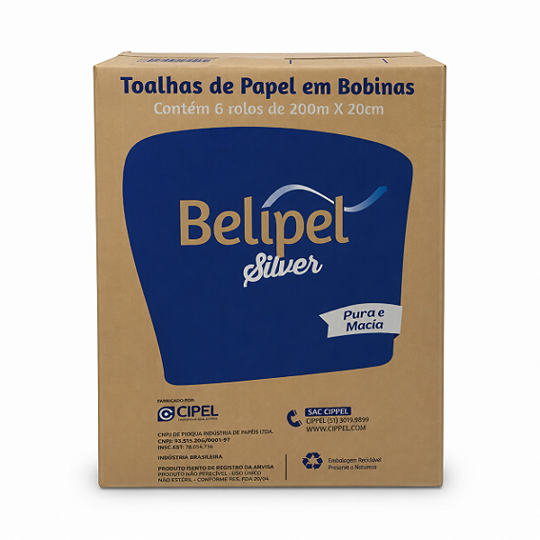 Papel Toalha Bobina 6 x 200m Branco Cipel Banheiro Silver