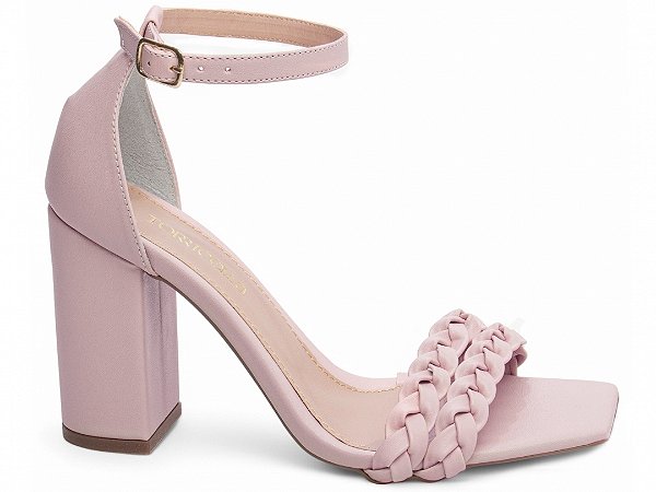 Sandália Feminina Flora Salto Grosso Rosa Trançado
