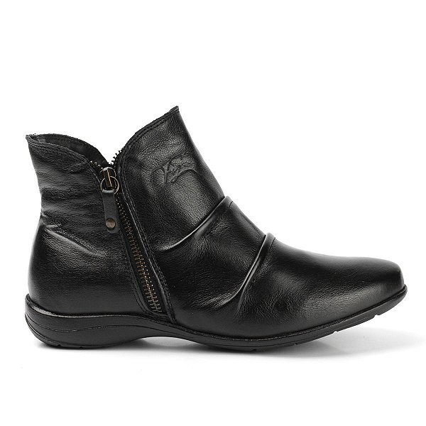 Bota Feminina Preta Couro Cano Baixo Salto Baixo