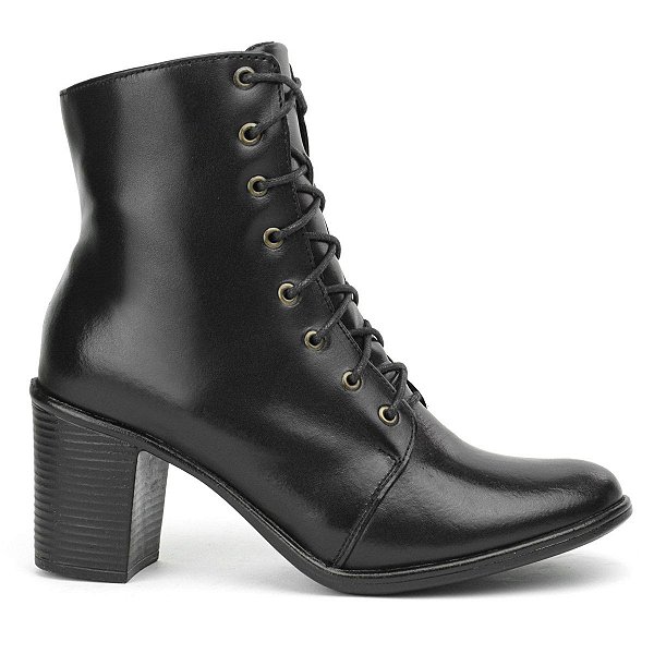 Bota Feminina Laís Couro Salto Grosso Preto