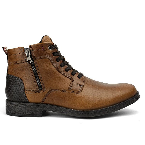 Bota Masculina George Couro Cadarços Caramelo