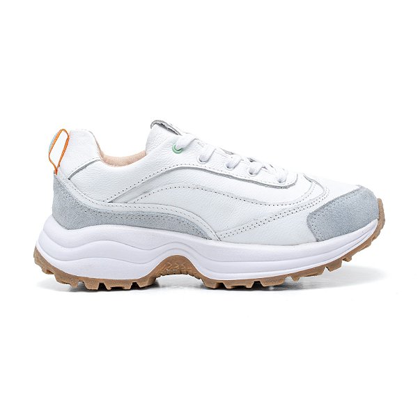 Tênis Feminino Casual Sneaker Paloma Couro Branco Cinza