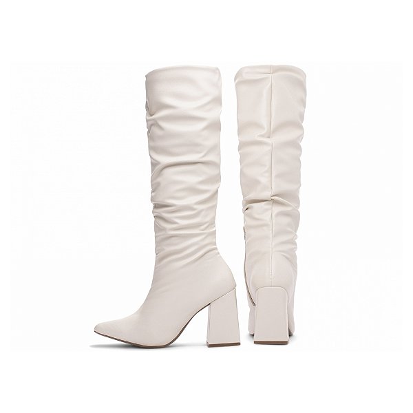 Bota Feminina Franzida Liz Cano Alto Franzido Off White Salto Grosso
