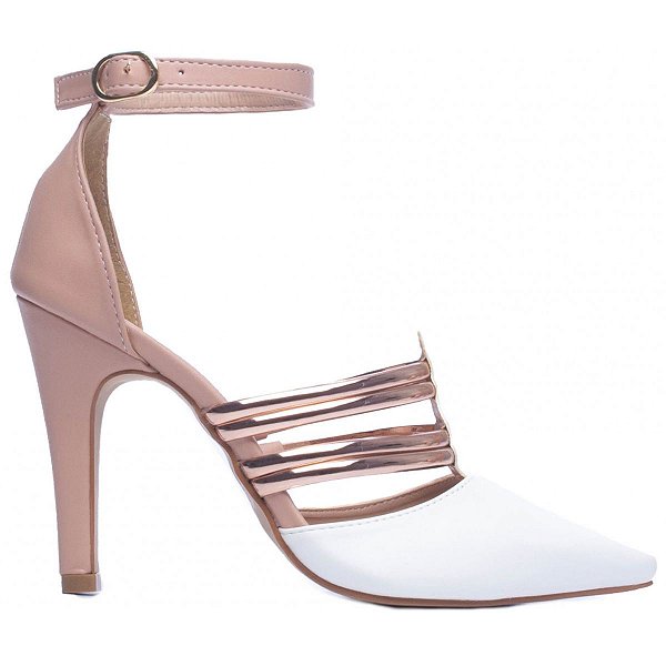 Sapato Feminino Scarpin Torricella Salto Fino Nude Branco