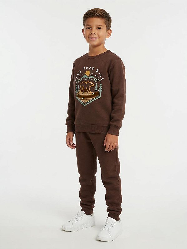 Conjunto de Moletom Flanelado Urso