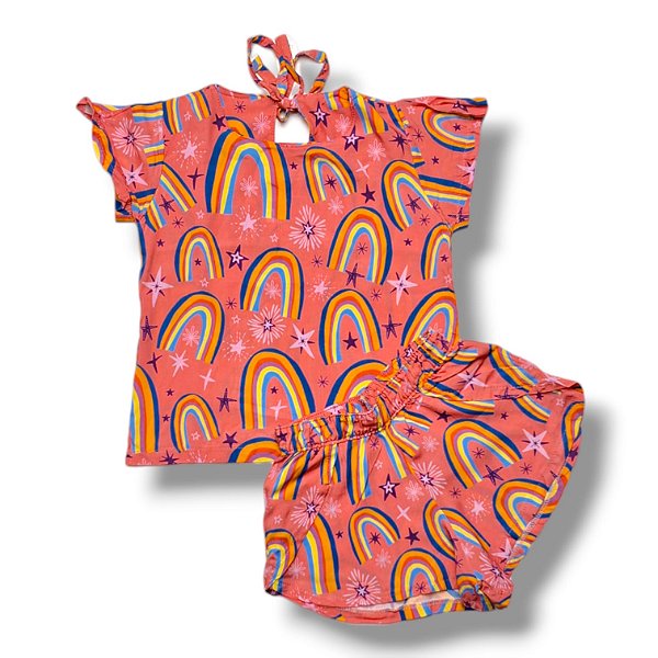 Conjunto de Camisa e Short de Viscose Arco-íris