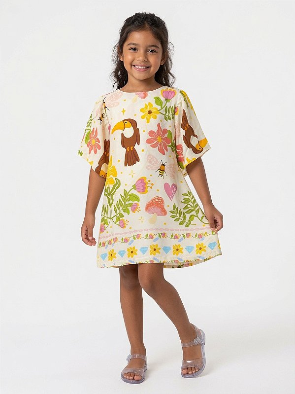 Vestido Estampa Digital Mangão Flores do jardim
