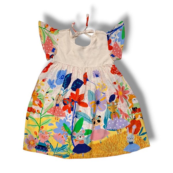 Vestido Estampa Digital Manga Dupla e Laço nas Costas Flores