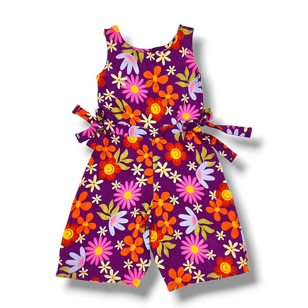 Macaquinho de Viscose Pantacourt Margaridas