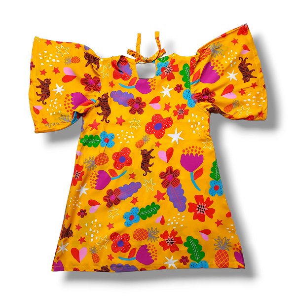 Vestido Viscose Estampa Digital  Manga Borboleta Primaveril