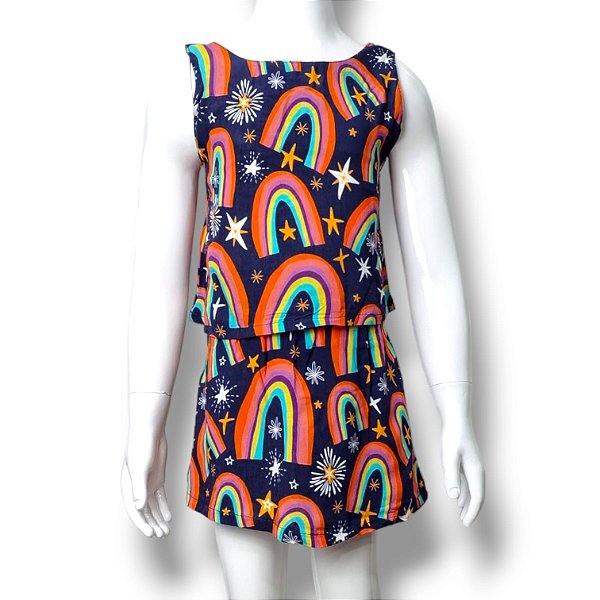 Conjunto de Viscose com Short-Saia Arco-íris