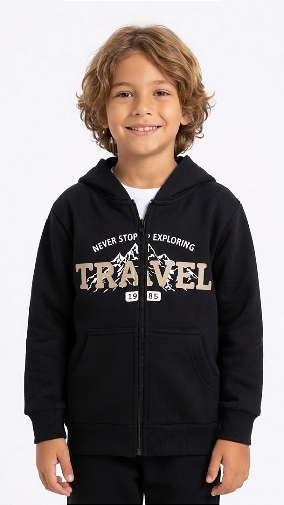 Casaco de Moletom Flanelado com Capuz Aventura