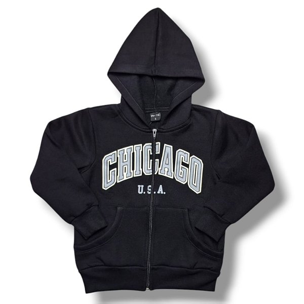 Casaco de Moletom Flanelado com Capuz e Bolso Canguru Chicago