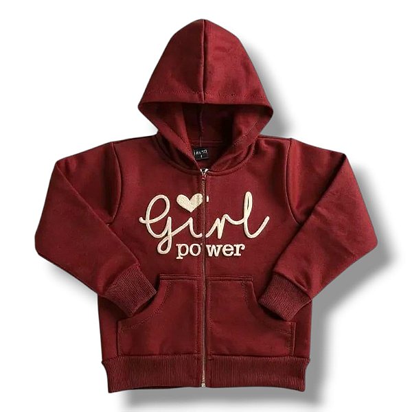 Casaco de Moletom Flanelado com Capuz e Bolso Canguru Girl Power