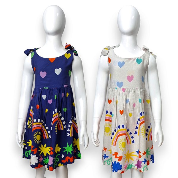 Vestido de Alça Laço Estampa Digital Arco-Íris