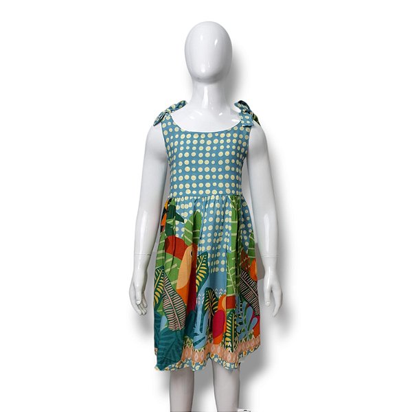 Vestido de Viscose Estampa Digital com Alça Laço Tucaninhos