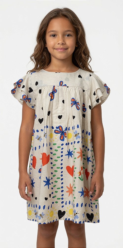 Vestido Viscose Estampa Digital com Laço nas Costas Borboletas