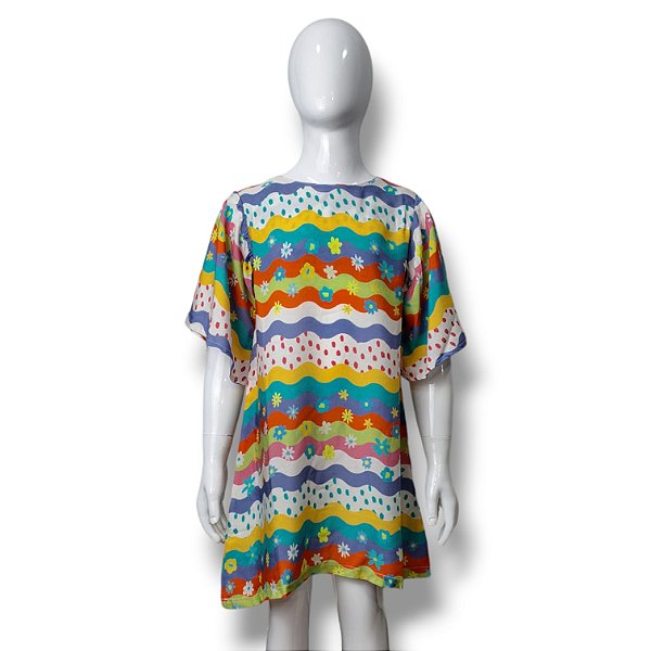 Vestido de Viscose Estampa Digital com Manga Borboleta Primavera