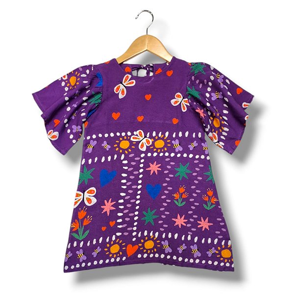 Vestido de Viscose Estampa Digital com Manga Borboleta Noite de Verão