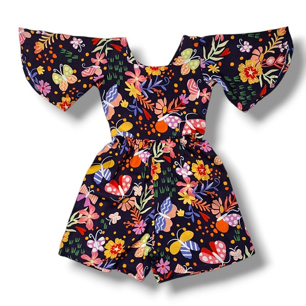 Macaquinho Estampa Digital com Manga Curta Borboletas