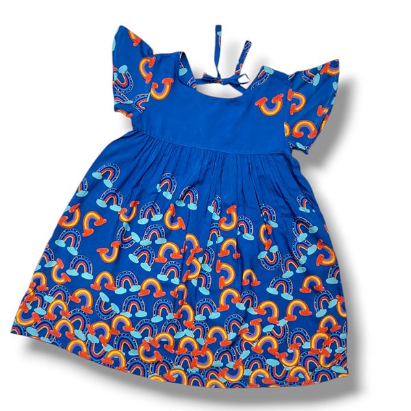 Vestido de Viscose Estampa Digital com Laço nas Costas Arco-íris