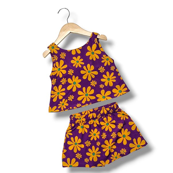 Conjunto de Viscose com Short-saia Flor Feliz
